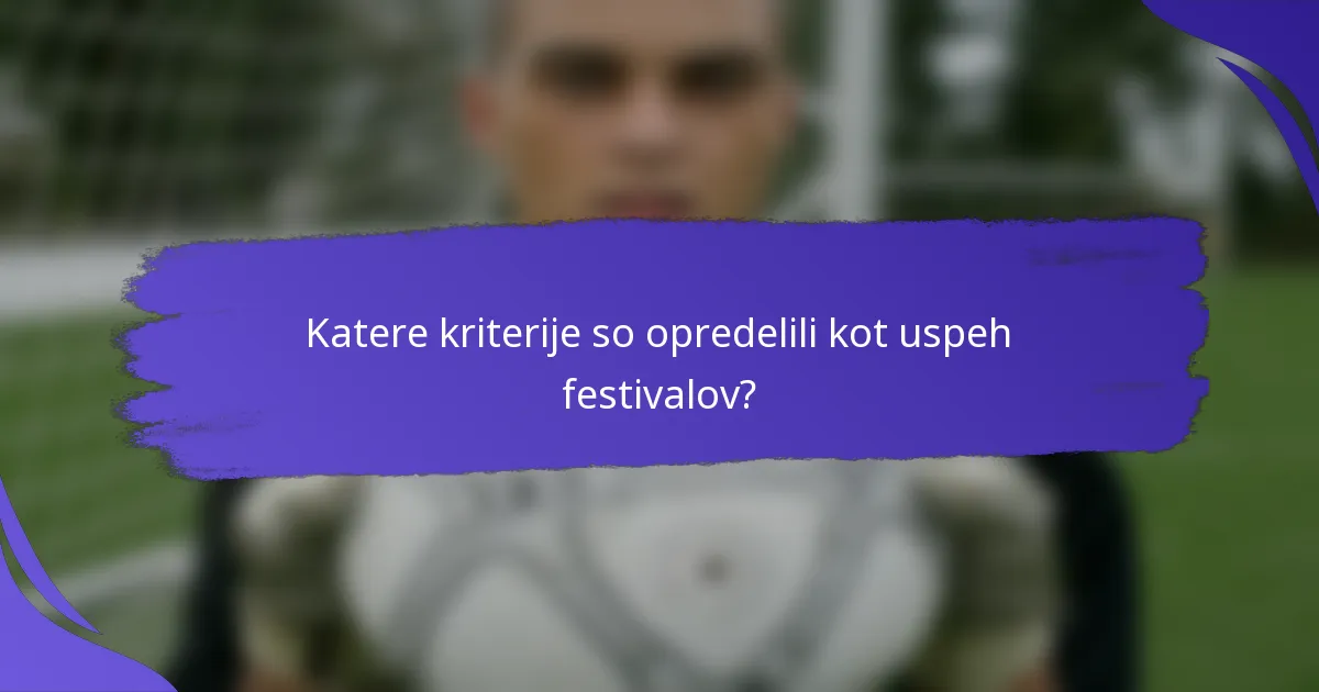Katere kriterije so opredelili kot uspeh festivalov?